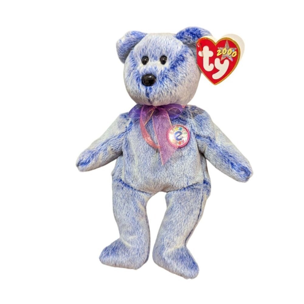 Ty Beanie Baby 2000 Periwinkle Bear With Tag plush stuffed animal 8"